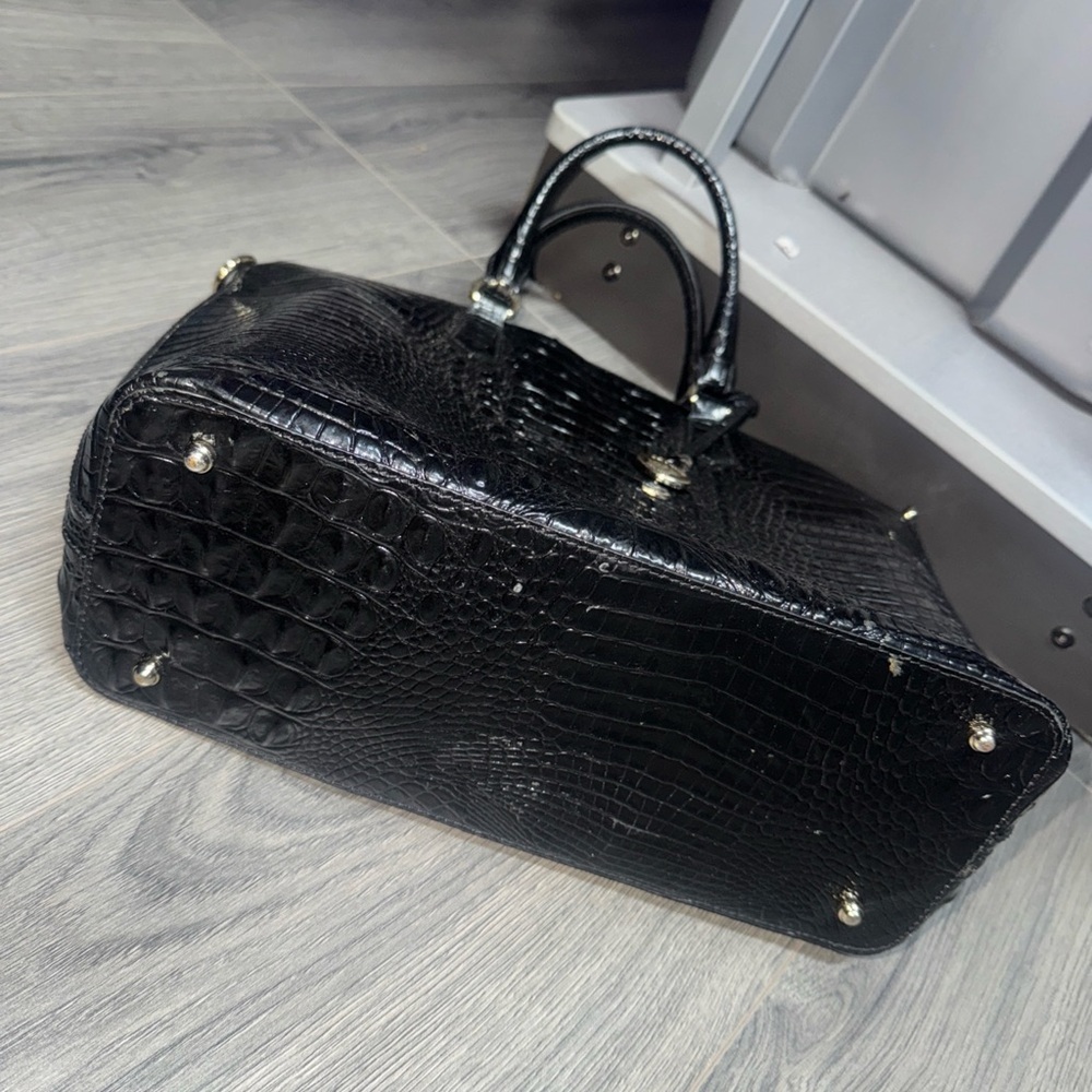 Brahmin Glossy Black Embossed bag. Missing long strap. Needs cleaning inside! - Picture 5 of 7